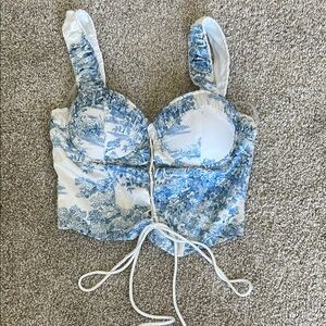 Boohoo Blue and White Women's Bustier Top